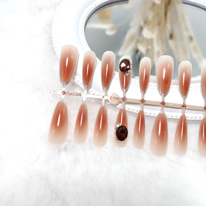 Elegant Artificial Nails with Shimmering Gradient and Sparkling Accents Stornfield