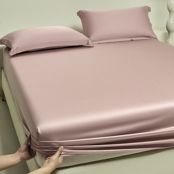 Silky satin fitted sheet set with extra deep pocket and pillowcases