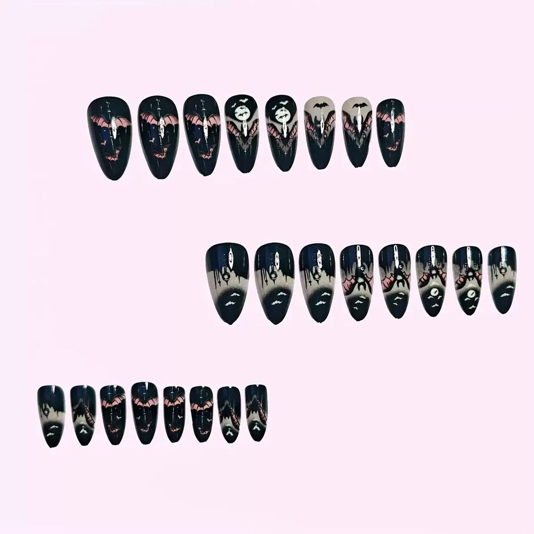 Halloween Artificial Nail Set with creepy bat designs Stornfield