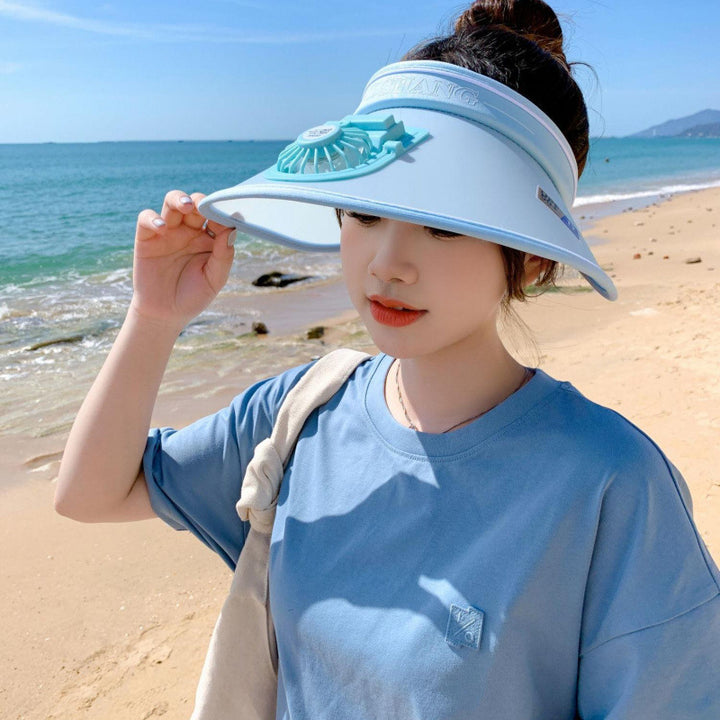 Sun protection visor with quiet rechargeable mini fan and adjustable neoprene seat Stornfield