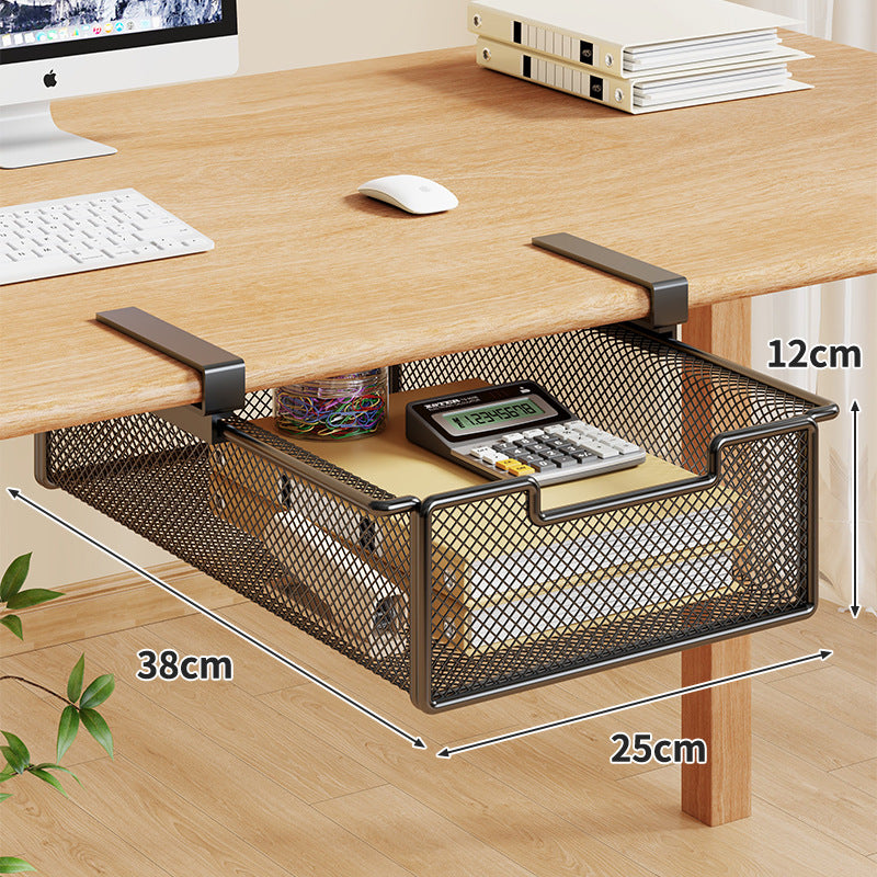 Under-Table Slide-Out Mesh Organizer Drawer with Adjustable Overedge Brackets
