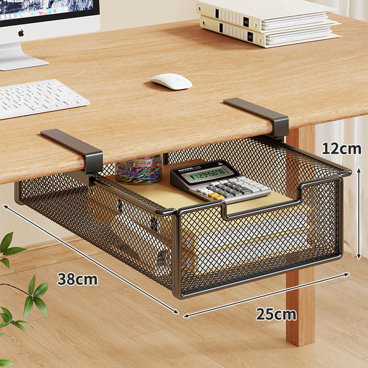 Under-Table Slide-Out Mesh Organizer Drawer with Adjustable Overedge Brackets