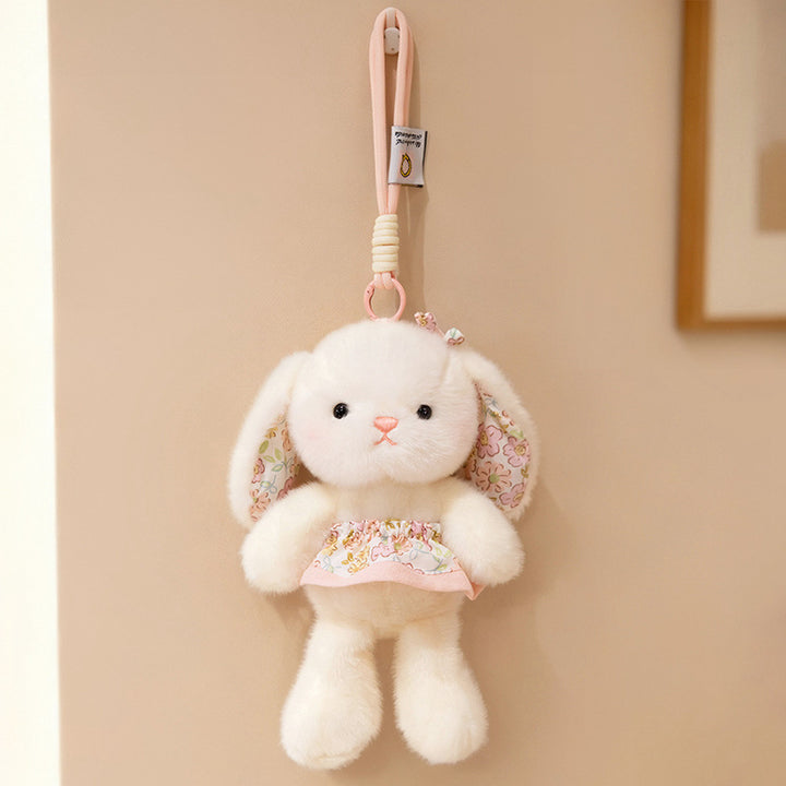 Plush Bunny Bag Charm Keychain with Decorative Bow and Floral Dress Stornfield