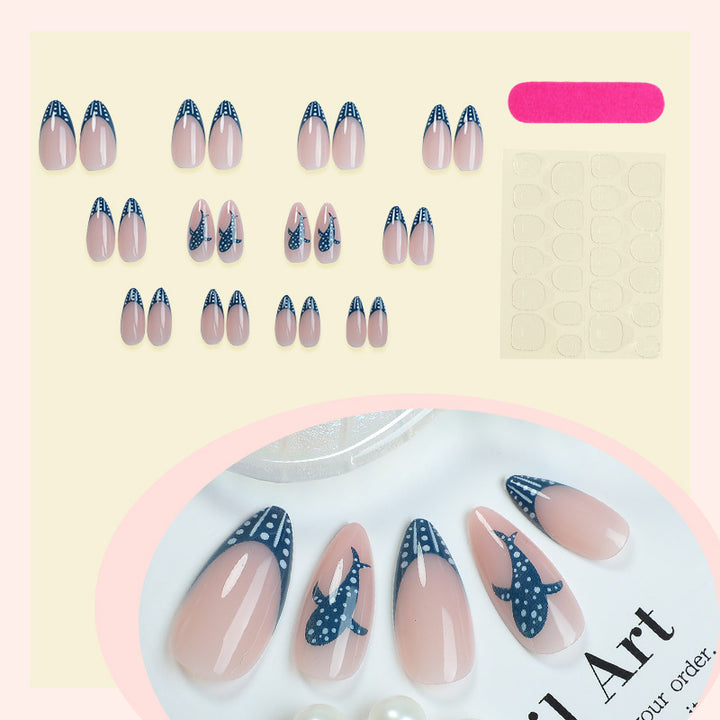 Artistic Press-On Nail Set with Decorative Whale Design Stornfield