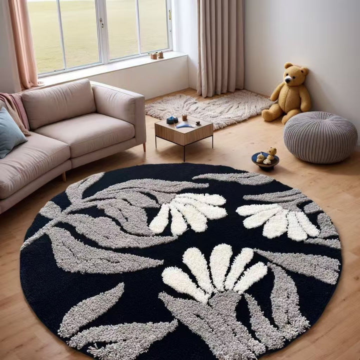 Round Shaggy Floral Tufted Area Rug