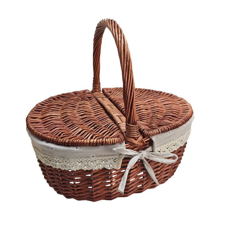 Women’s picnic basket with romantic checkered pattern and removable lining Stornfield