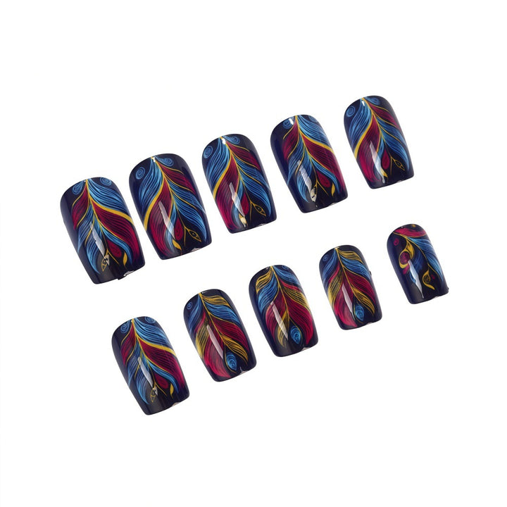 Artificial nails with colorful feather design Stornfield