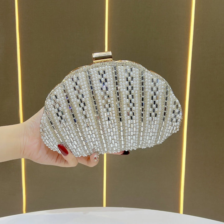 Pearl-Embellished Clamshell Evening Clutch