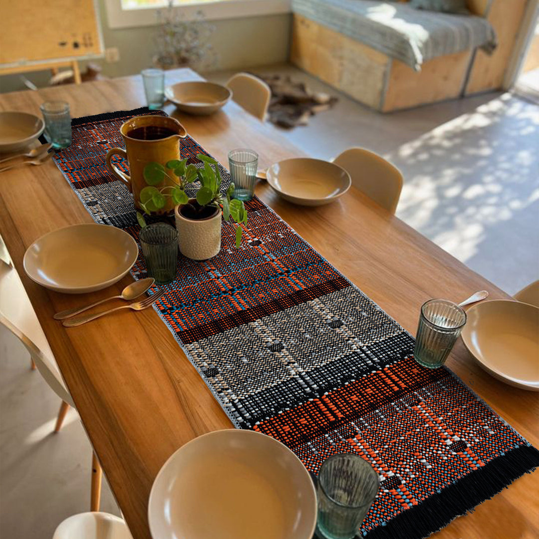 Woven table runner in ethnic look made of cotton blend with fringes Stornfield