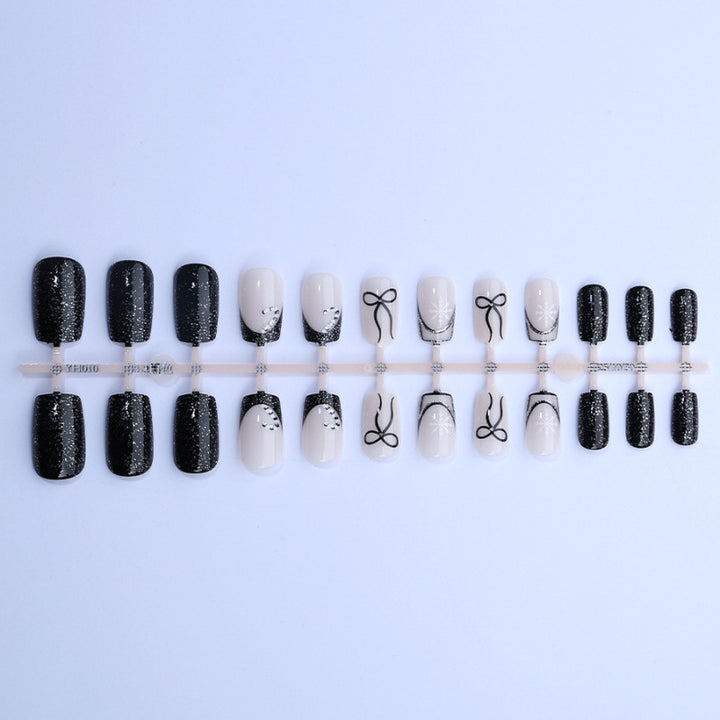 Festive Rhinestone-Embellished Press-On Nail Art