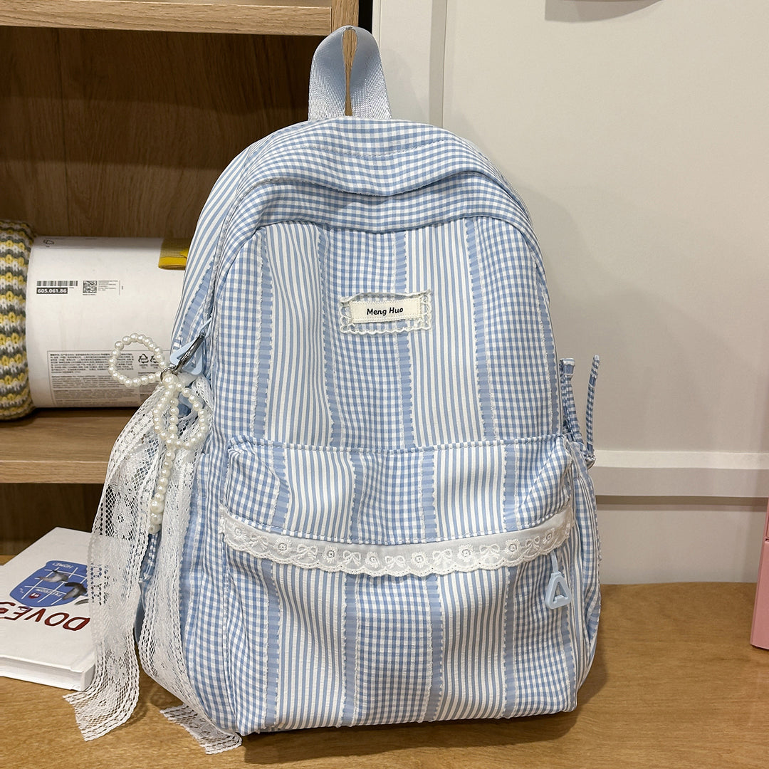 Striped Casual Backpack with Decorative Lace Stornfield
