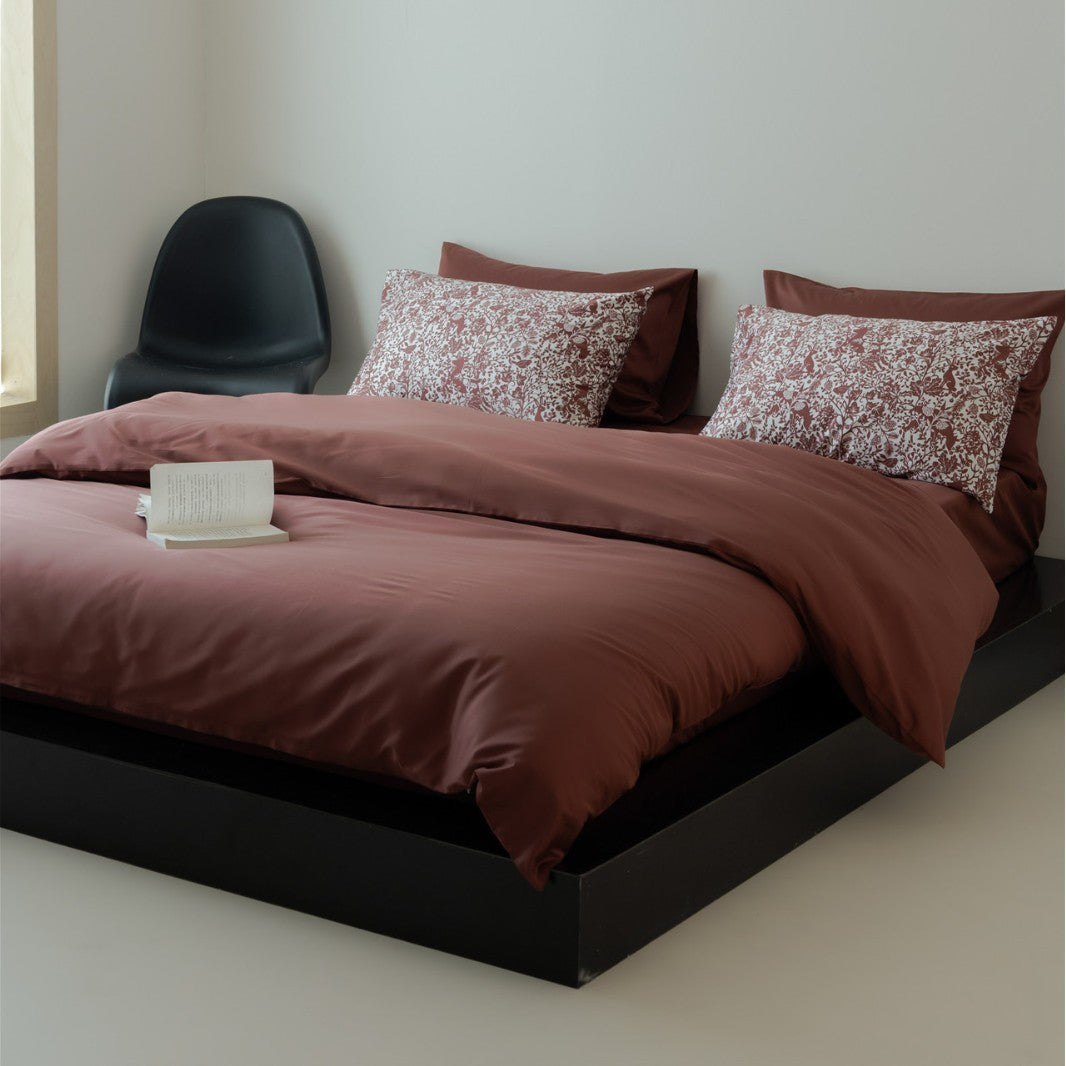 Solid Microfiber Duvet Cover Set with Paisley Accent Pillow Shams