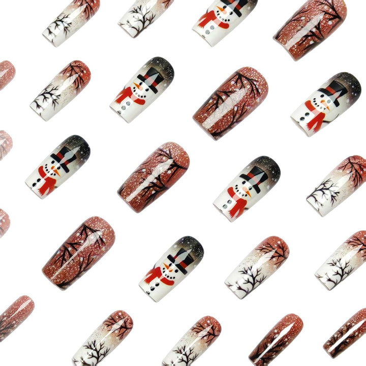 Artificial nails with elegant snowman and winter landscape design Stornfield