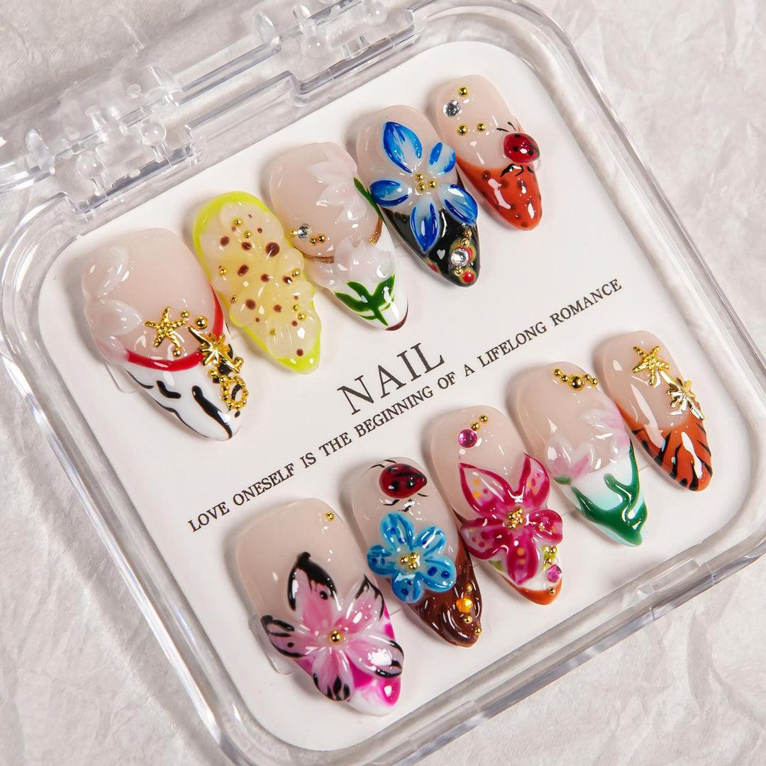 3D Floral Design Press-On Nail Set