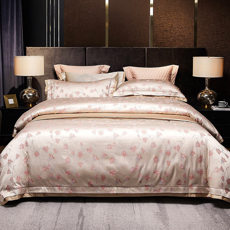 Luxury Floral Jacquard Satin Duvet Cover Set with Reversible Silky Finish and Decorative Border