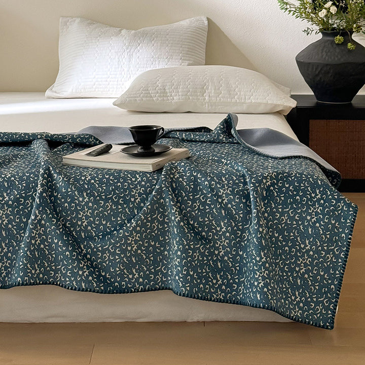 Reversible Quilted Lightweight Bed Throw Blanket with Micro Leopard Jacquard Pattern