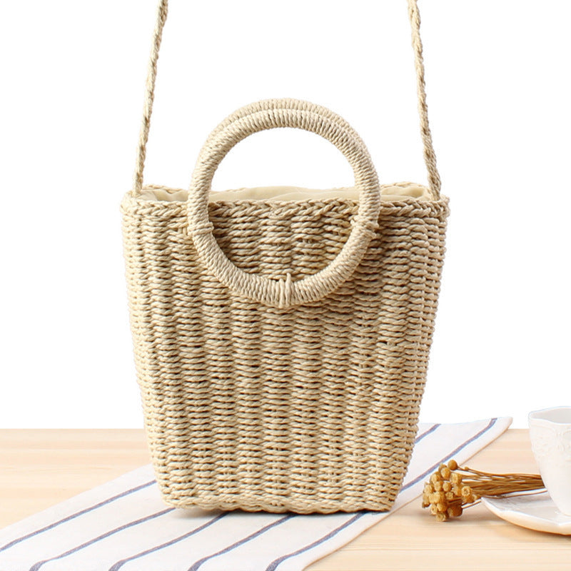 Braided Bast Shoulder Bag with Round Handle Stornfield