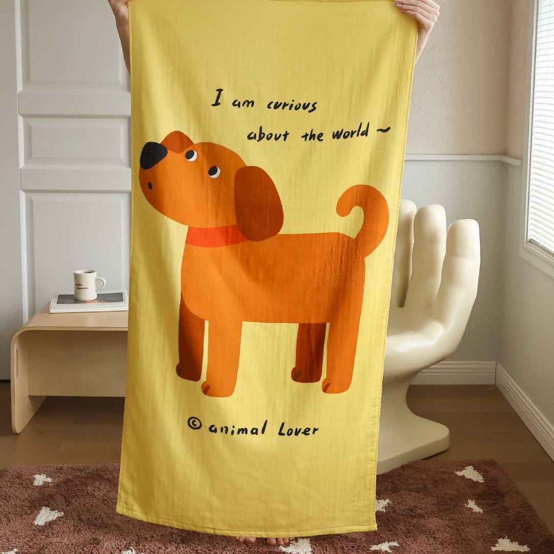 Oversized Cotton Cartoon Monkey Beach & Bath Towel with Quick-Dry Lightweight Weave