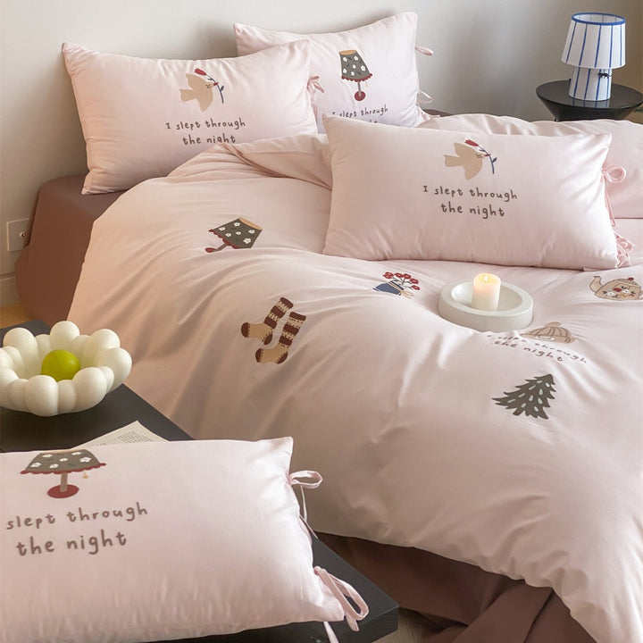 Printed Cotton Sateen Duvet Cover Set with Playful Sleep Motifs
