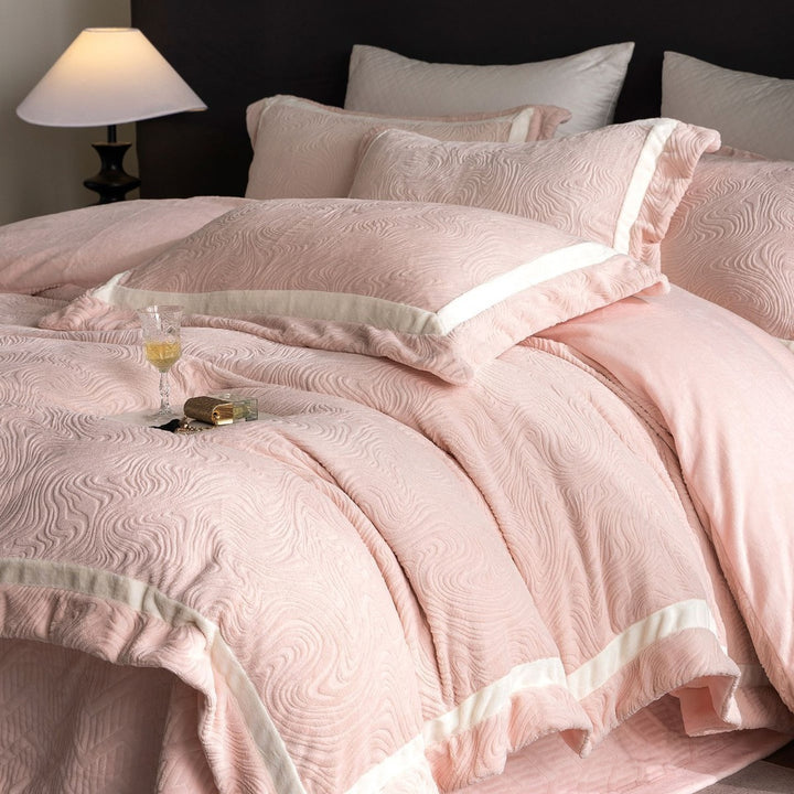 Embroidered Cotton Sateen Duvet Cover Set with Pintuck Panels and Pillow Shams
