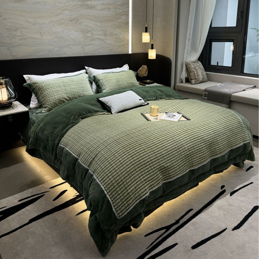 Reversible Plush Microfiber and Brushed Cotton Plaid Duvet Cover Set