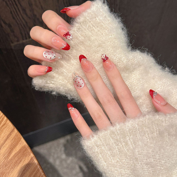 Decorative Press-On Nail Art Set with Holiday Accents