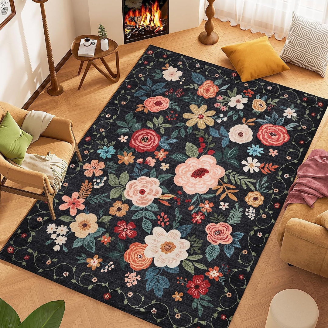 Floral Embroidery Area Rug