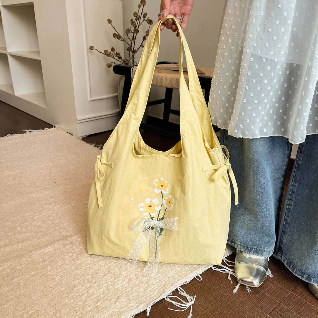 Floral Embroidered Shoulder Tote Bag