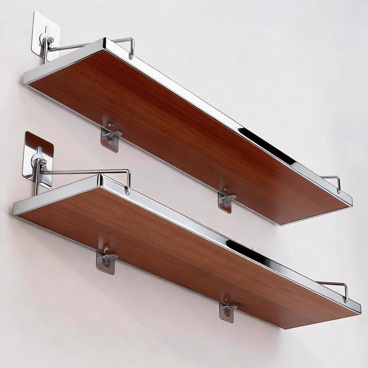 Compact Wall-Mounted Floating Shelf with Slim Metal Side Brackets