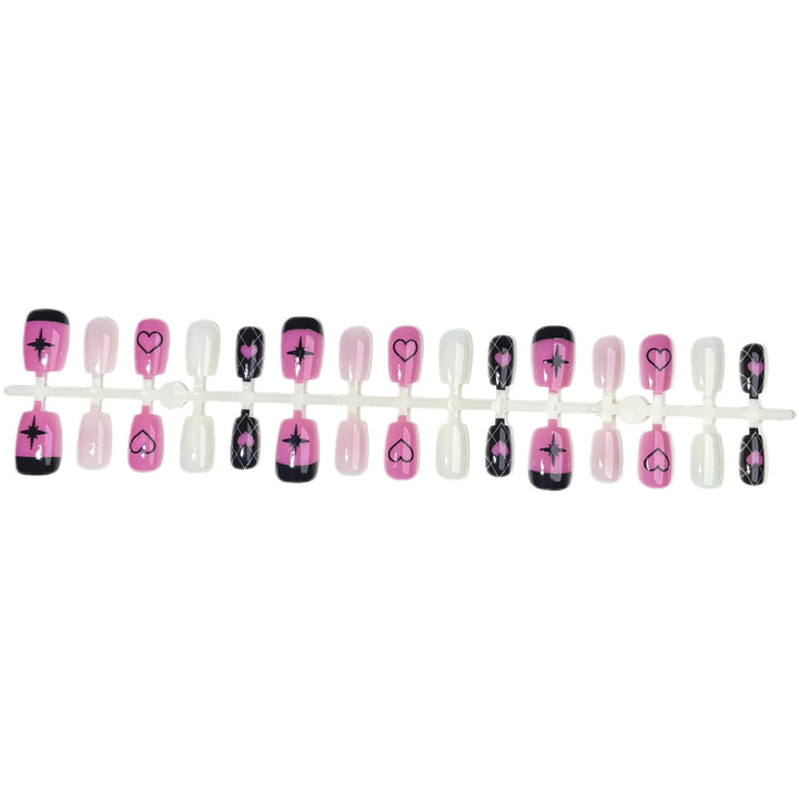 Themed Press-On Nail Set with Heart and Star Designs
