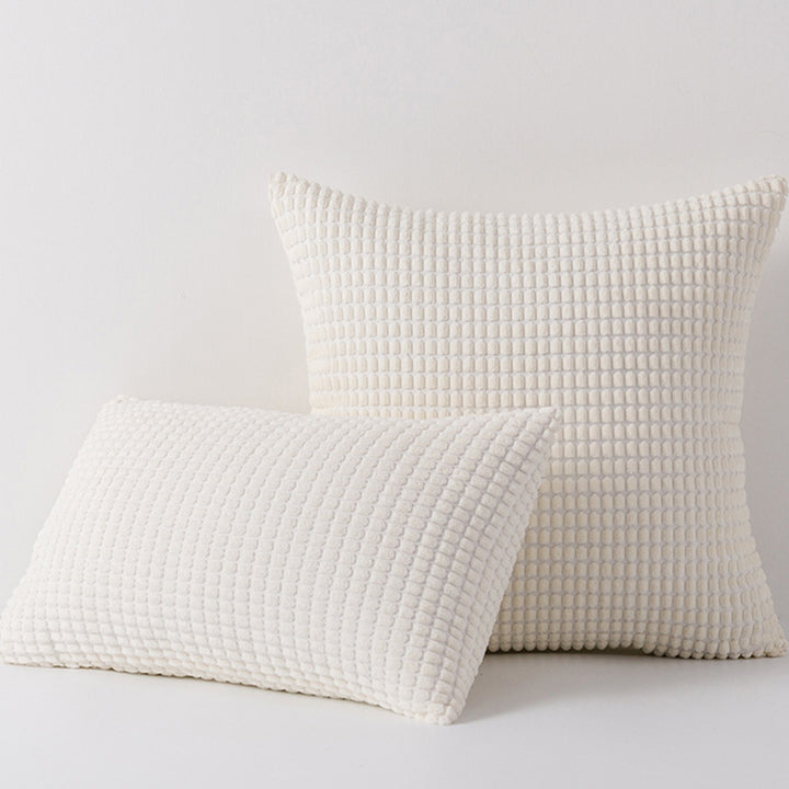 Plush Waffle-Grid Chenille Sofa Accent Pillow Duo with Removable Zip Covers