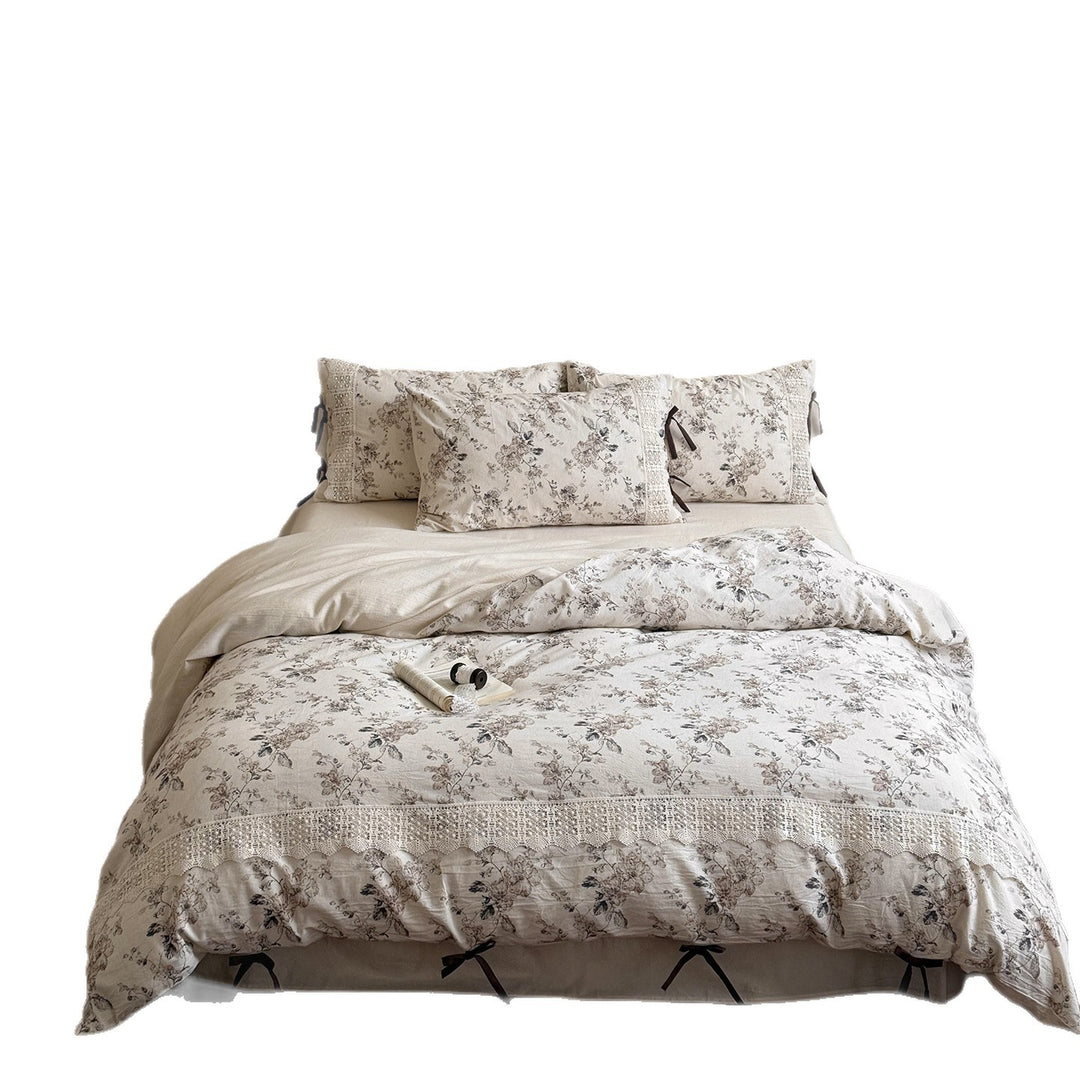 Vintage Floral Lace Trim Duvet Cover Set
