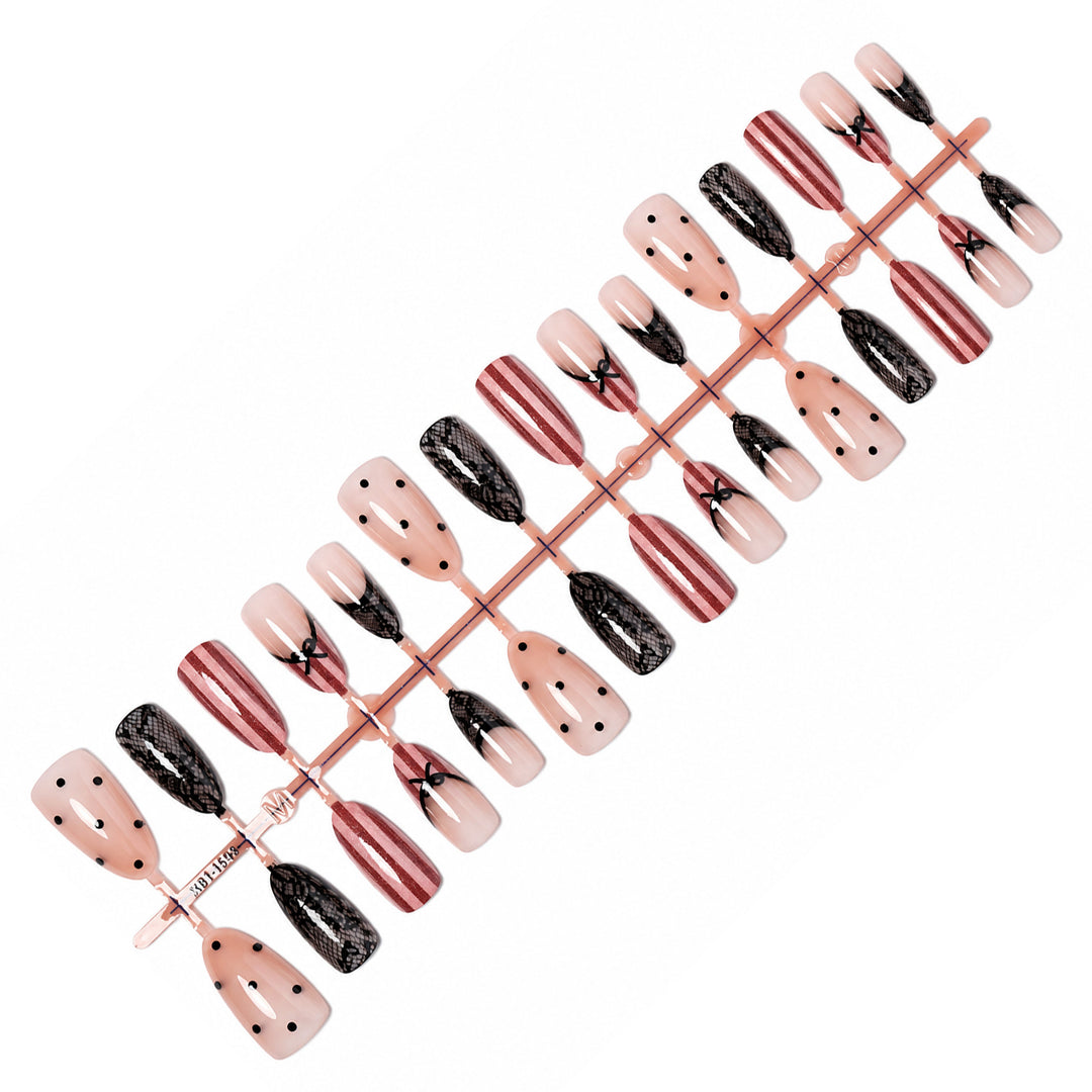 Acrylic nail set with elegant bow and lace accents Stornfield
