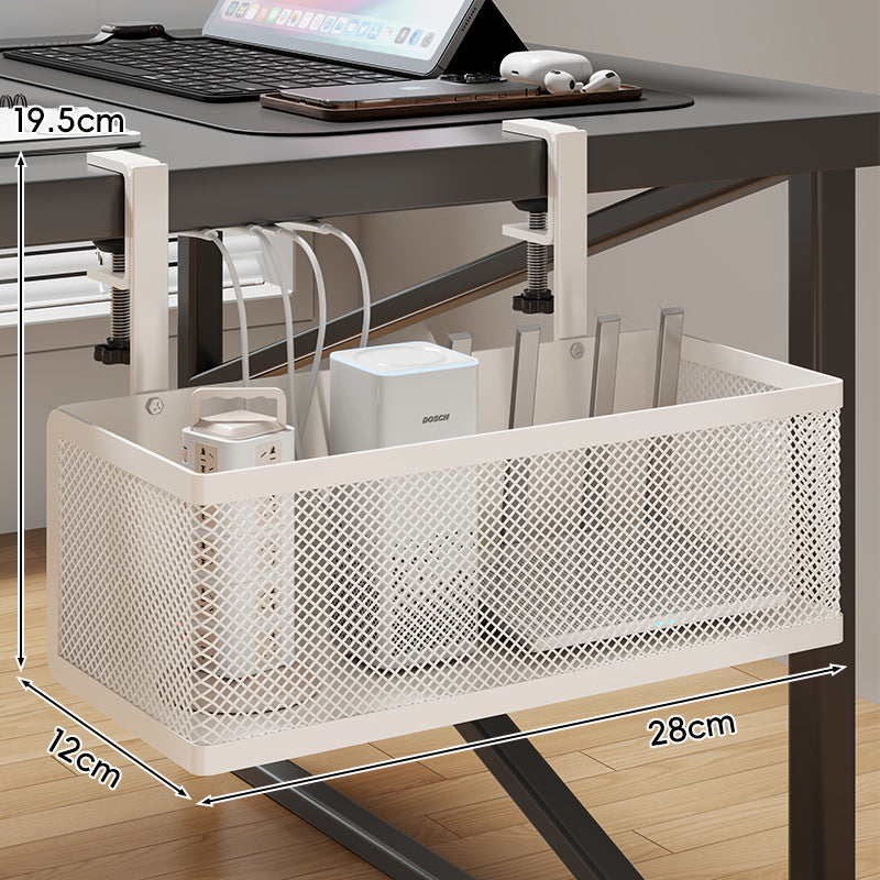 Under-Desk Clamp-On Mesh Cable and Power Strip Organizer Basket