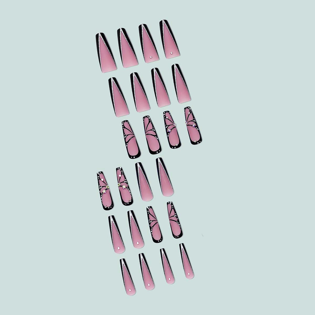 Artful stiletto artificial nails with glitter and butterfly motif Stornfield