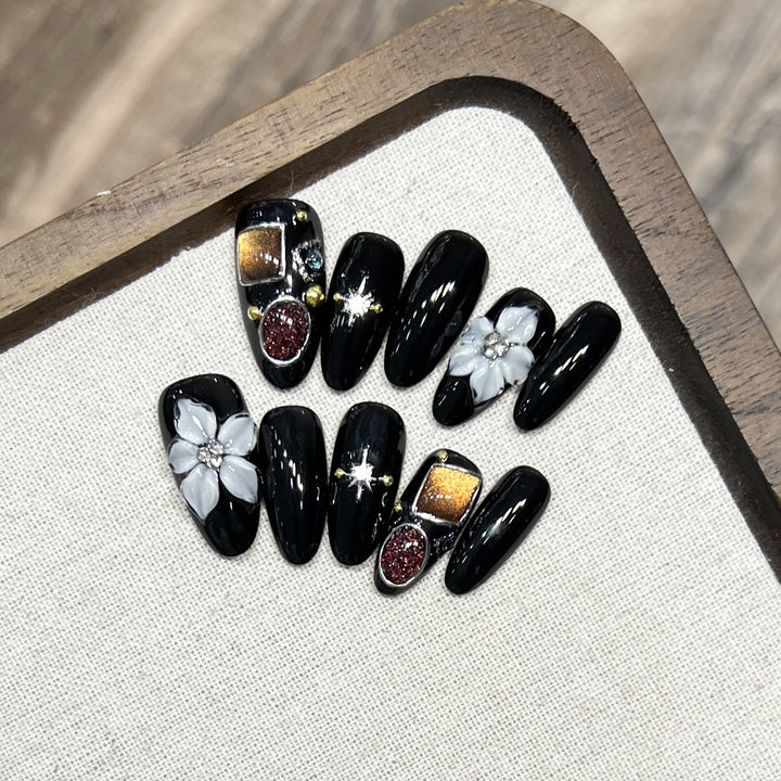 Decorative Press-On Nail Art Set with Floral and Crystal Accents Stornfield