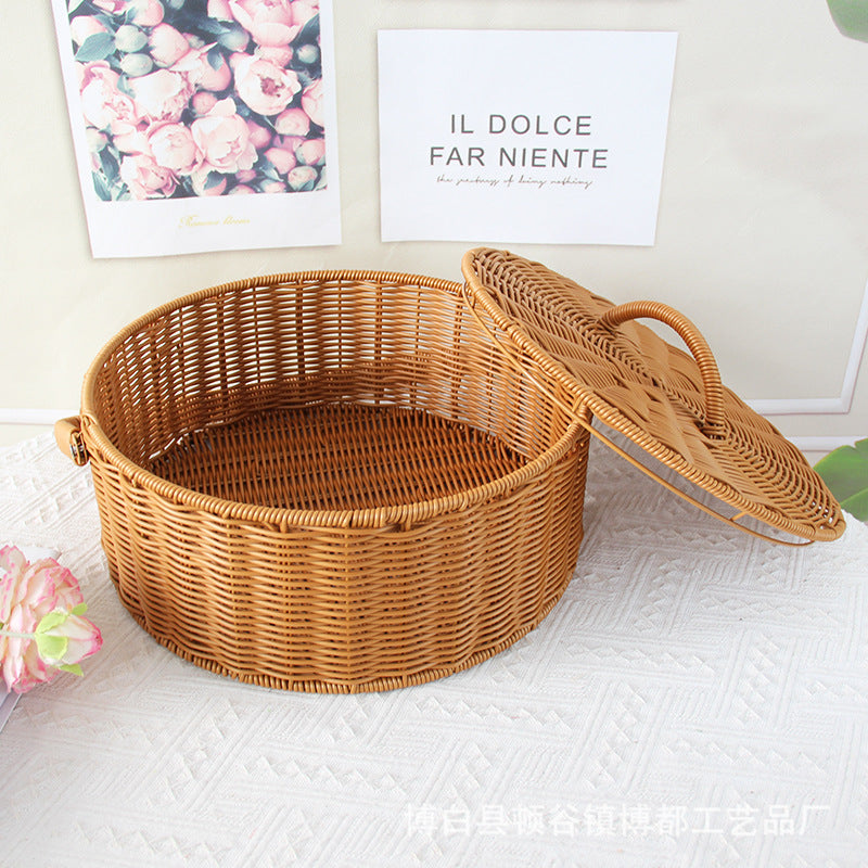 Round Handcrafted Wicker Storage Basket Stornfield