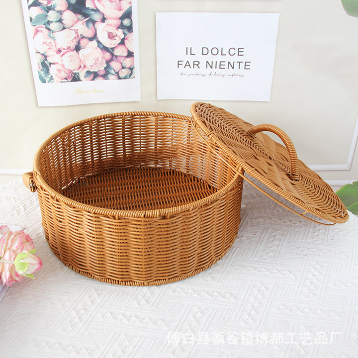 Round Handcrafted Wicker Storage Basket Stornfield