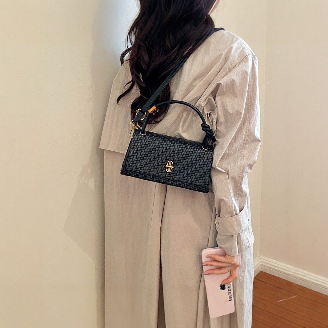 Woven Leather Crossbody Satchel
