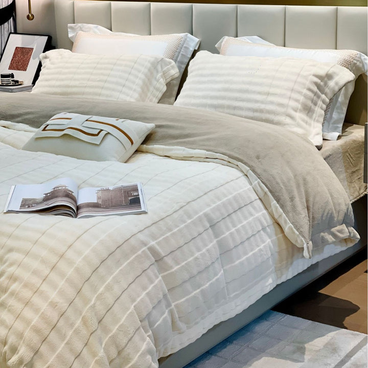 Reversible Plush Microfiber and Brushed Cotton Plaid Duvet Cover Set