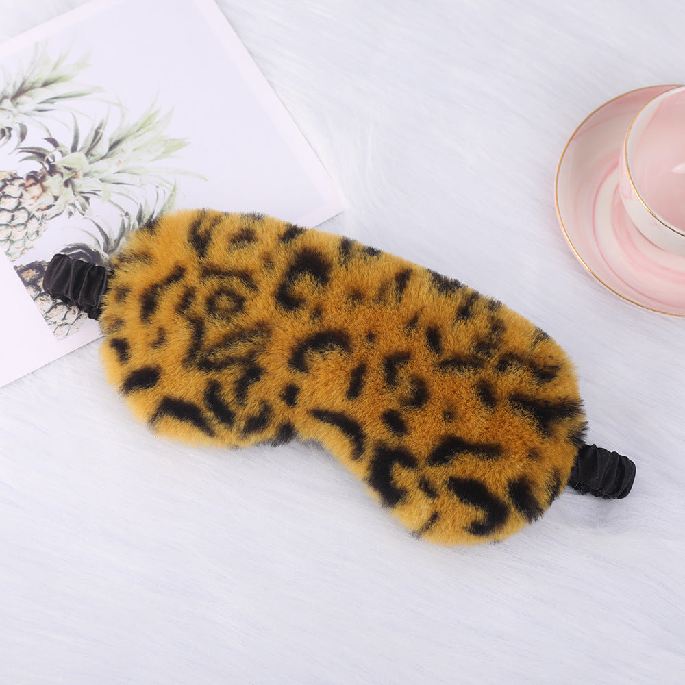 Women's luxury faux fur sleep mask with leopard print, extra soft padding and elastic comfort band Stornfield