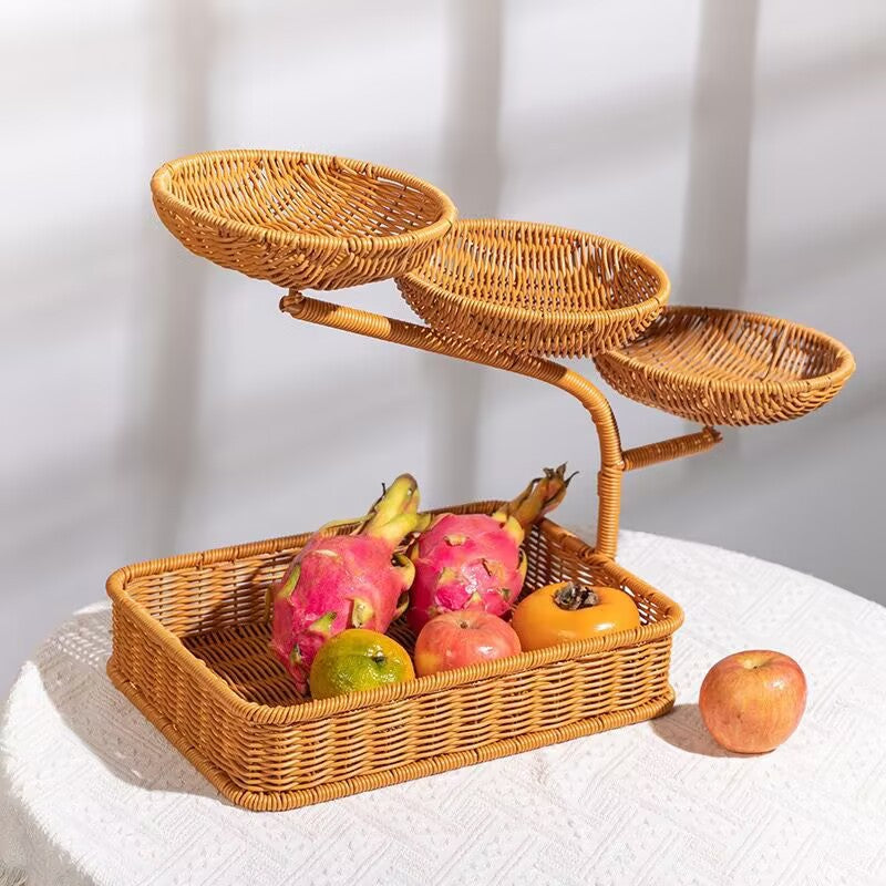 Unisex fruit and vegetable rack made of rattan with multiple levels Stornfield