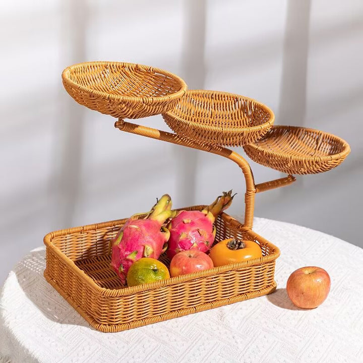 Unisex fruit and vegetable rack made of rattan with multiple levels Stornfield