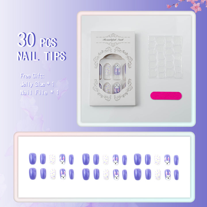 Thematic Bunny and Polka Dot Press-On Nail Art Set