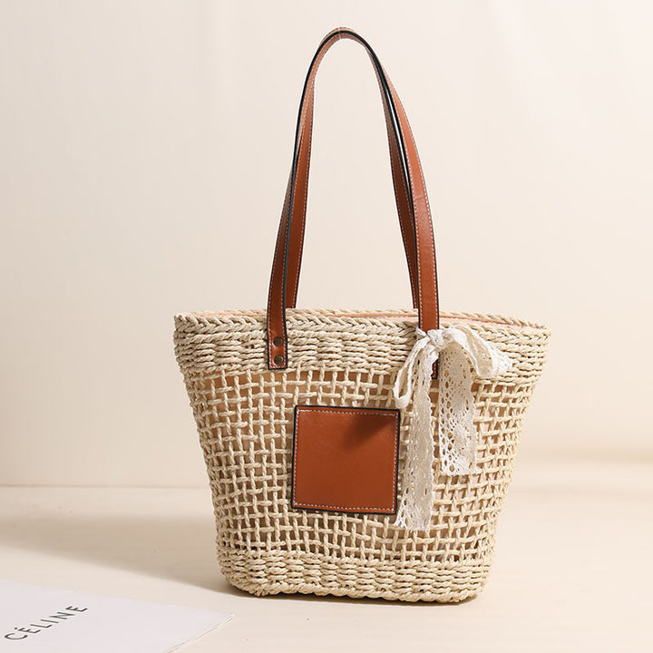 Handmade straw bag with elegant leather accents Stornfield