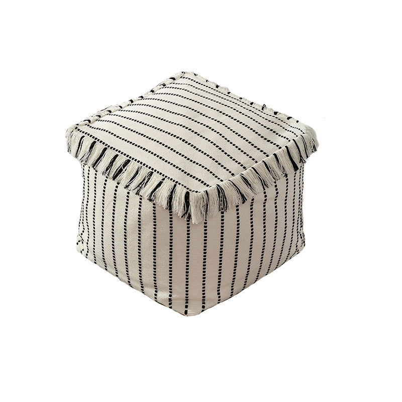 Boho seat pouf made of cotton fabric with fringes Stornfield