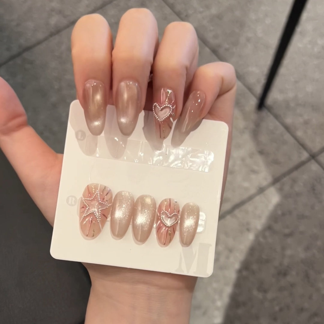 Fashionable Press-On Nail Set with Glamorous Star and Heart Designs Stornfield