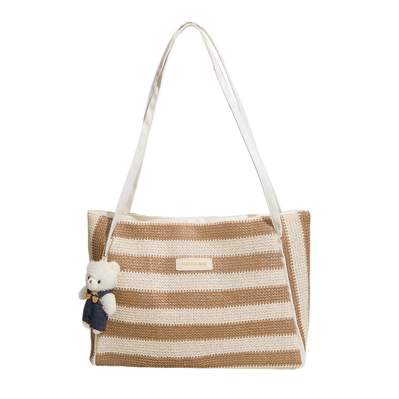 Striped Crochet Beach Tote Bag