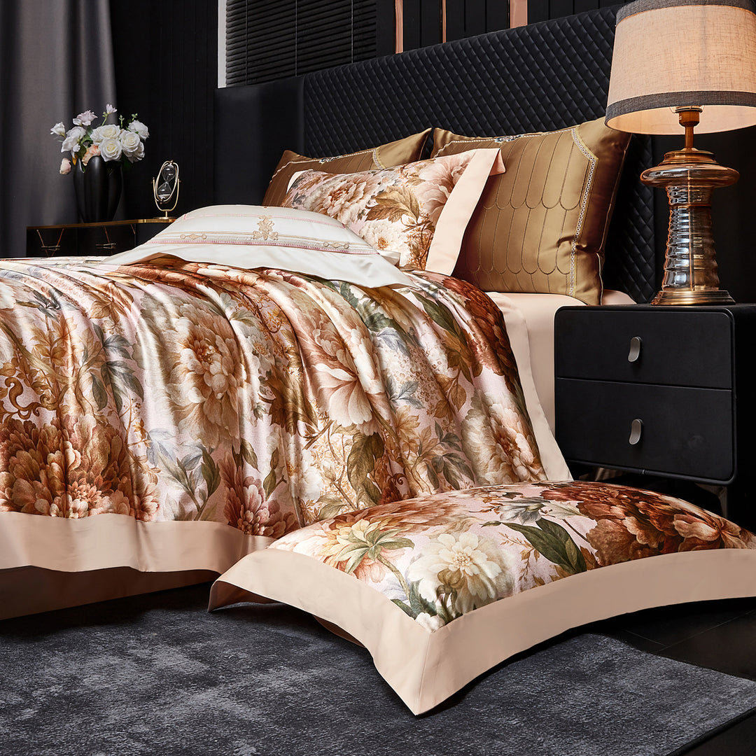 Premium Botanical Jacquard Bed Linen Duvet Cover Set with Embroidered Accents