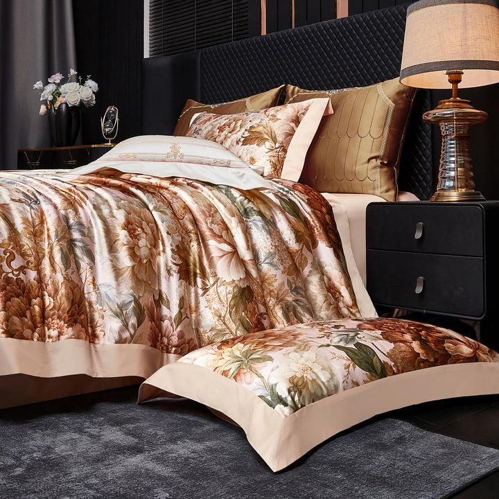 Premium Botanical Jacquard Bed Linen Duvet Cover Set with Embroidered Accents